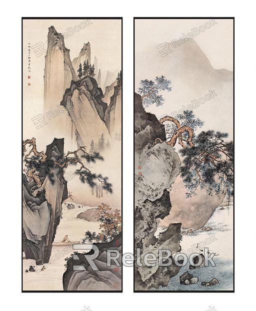 Chinese landscape painting artistic conception Zen mountain stone landscape pattern hanging painting combination model