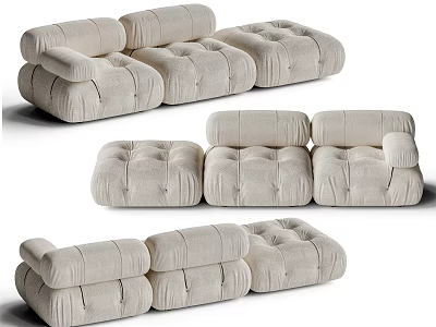 Modern Beige Fabric Sectional Sofa with Tufted Cushions Modular Living Room Design 3d model