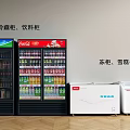 Commercial Beverage Refrigerators and Ice Cream Freezers Displaying Drinks and Ice Cream