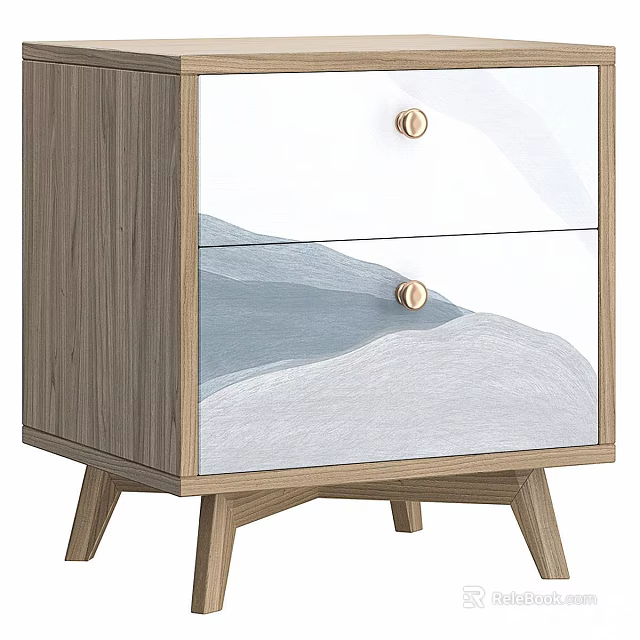 Entryway Cabinet Sideboard Two Drawers Round Metal Knobs Wooden Frame Blue White Gradient Wave Design 3d model