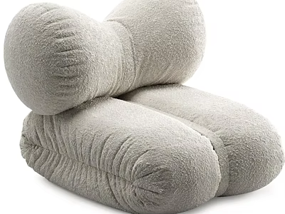 Single Sofa Light Gray Soft Fabric Round Shape Pleated Design Comfortable Modern 3d model