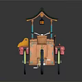Traditional Bicycle With Pagoda Style Roof Lantern Basket And Pink Cart