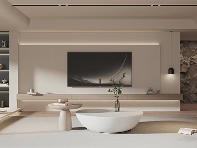 Minimalist Modern TV Wall With Built In Decor And Lighting 3d model