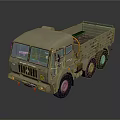 Beige Military Transport Truck With Open Cargo Bed And Large Tires