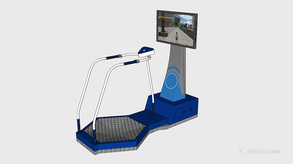 Smart Interactive Machine With Display Screen White Handrails Blue Platform Base And Stable Structure 3d model
