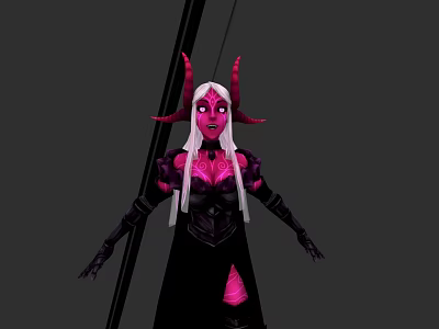 Woman With Pink Horns Long White Hair Pink Face And Black Pink Outfit 3d model