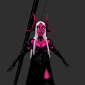 Woman With Pink Horns Long White Hair Pink Face And Black Pink Outfit