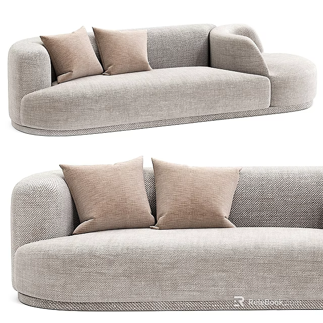 Gray Multi Seater Sofa With Brown Throw Pillows Modern Minimalist Design 3d model