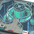 Advanced Research Laboratory With Central Circular Reactor Control Panels and Computer Stations