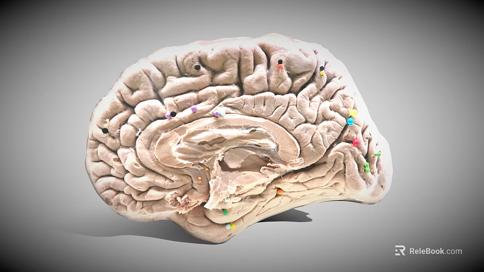 3D Rendered Human Brain Anatomical Model With Colored Markers On Surface Structure 3d model 