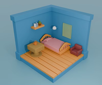 Cartoon Cabin Mini Bedroom 3d model