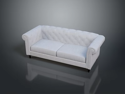 Classic Light Gray Fabric Sofa With Tufted Design And Rolled Arms 3d model