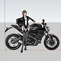 Stylish Motorcycle With Silver Haired Woman In Black Outfit Near Modern House And Green Plants