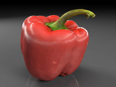 Fresh Red Bell Pepper Vegetable with Vibrant Color and Green Stem on Gray Surface 3d model