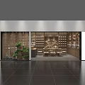 Traditional Chinese Tea House Interior With Wooden Decor Display Shelves Tables Chairs And Green Plants