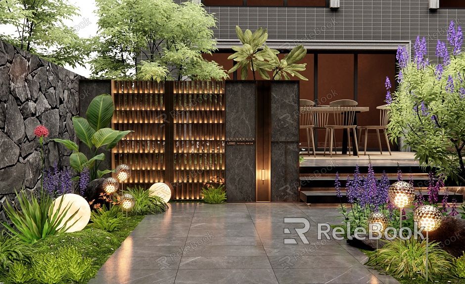 Modern courtyard landscape wall entrance landscape wall courtyard garden flowers and plants landscape trees plant landscape model