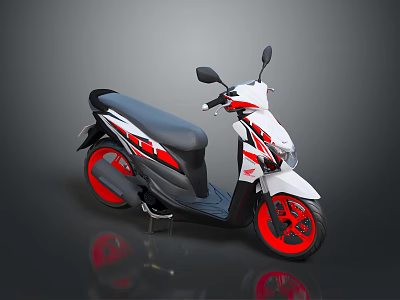 Modern White Black and Red Scooter with Red Wheels and Decorative Stripes 3d model