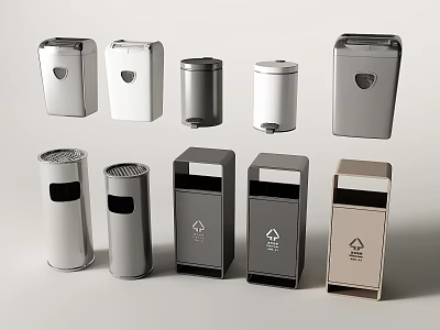 Various Trash Cans With Modern Designs Different Colors And Sleek Finishes 3d model