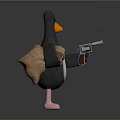 Cartoon Penguin Character With Black Body White Belly Orange Beak Carrying Sack And Holding Gun