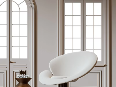 Modern White Accent Chair With Arched Door Double Windows And Side Table Decor 3d model