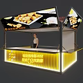 Modern Food Kiosk With Large Screens Showing Fried Chicken Burgers And Classic Flavors
