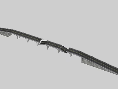 Collapsed Highway Bridge Structure With Broken Road Sections And Damaged Piers 3d model