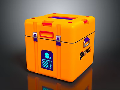 Orange Storage Box With Purple Accents SAIME Brand Latches Handle Icon And Text 3d model