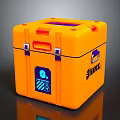 Orange Storage Box With Purple Accents SAIME Brand Latches Handle Icon And Text