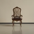 Traditional Wooden Dining Chair With Carved Backrest Floral Pattern Fabric Armrests And Curved Legs