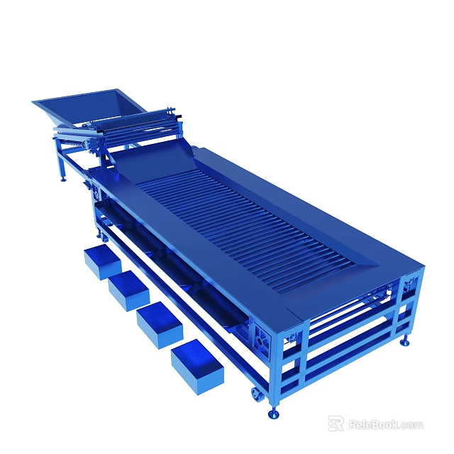 Blue Industrial Conveyor Belt Equipment With Frame Structure And Support Blocks 3d model