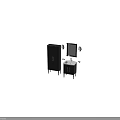 Elegant Black Bathroom Cabinet with Gold Handles Legs Mirror Sink and Wall Lamps Design