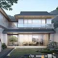 New Chinese style single-family villa rest on the top of the mountain Song style single-family villa courtyard 3d model