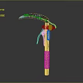 Artistic Decorative Curved Blade Tool With Colorful Pattern Metal Parts Wooden Handle And Red Accents