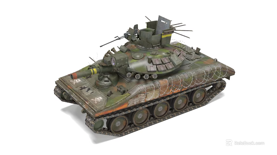 Military Armored Tank With Camouflaged Turret Main Cannon And Steel Tracks 3d model 