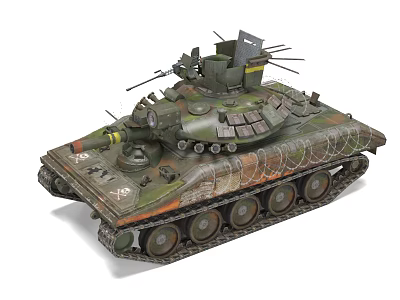 Military Armored Tank With Camouflaged Turret Main Cannon And Steel Tracks 3d model