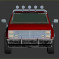Red Classic Pickup Truck With Roof Light Bar And Shiny Exterior
