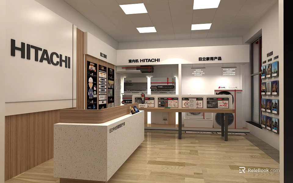Modern SHARP ITACHI Store Interior With Counter And Product Display Shelves 3d model