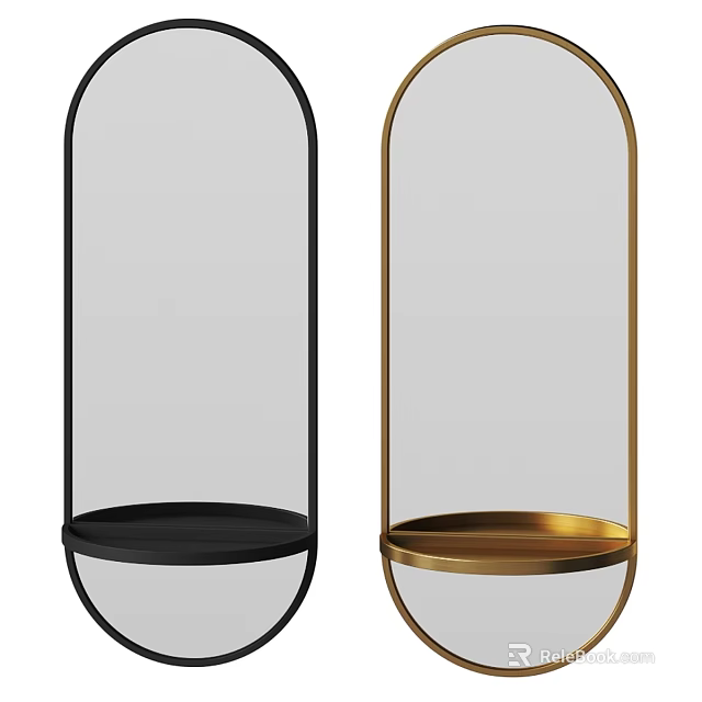Modern Decorative Mirror With Black And Gold Frame And Practical Bottom Tray Design 3d model
