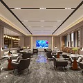 Modern Restaurant Interior With Marble Flooring Tables Chairs Lighting And TV Screen