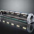 Cartoon Scene Featuring Long Strip Mechanical Device With Metallic Texture And Reflective Base 3d model