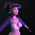 3D Fantasy Creature Character Model With Purple Hair Multiple Poses And Black Leggings