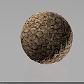 Cracked Textured Spherical Object with Brown Rough Surface on Dark Background with Reflection 3d model
