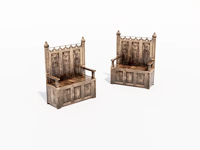 Two Wooden Leisure Chairs With Carved Details High Backrests Armrests And Vintage Design 3d model