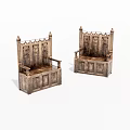 Two Wooden Leisure Chairs With Carved Details High Backrests Armrests And Vintage Design