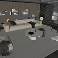 Modern Living Room Interior Sofa And Coffee Table With Bookshelf Floor Lamp And Plant