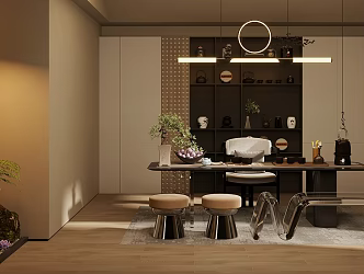 Quiet Style Tea Room New Chinese Zen Style Tea Room Tea Tasting Area Tea Table and Chair Combination Song Style Aesthetics Tea Room Sideboard Tea Set Locker Tea Cabinet Display Cabinet C 3d model