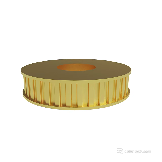 Golden Circular Mechanical Gear With Central Hole And Toothed Structure 3d model 