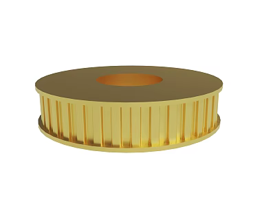Golden Circular Mechanical Gear With Central Hole And Toothed Structure 3d model