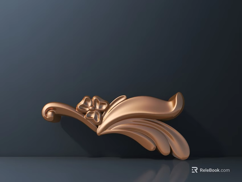Shiny Golden Metallic Floral Carving With Curved Patterns On Dark Background 3d model 