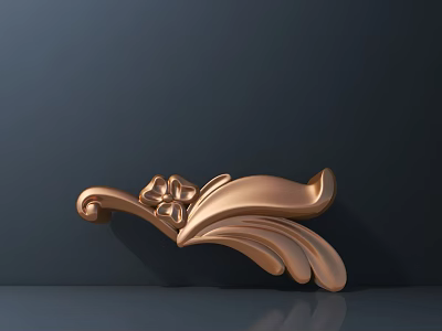Shiny Golden Metallic Floral Carving With Curved Patterns On Dark Background 3d model